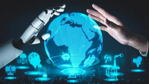 Futuristic robot artificial intelligence enlightening AI technology concept Stock Illustration
