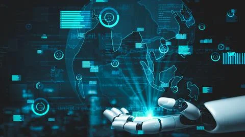 Futuristic robot artificial intelligence enlightening AI technology concept Stock Illustration