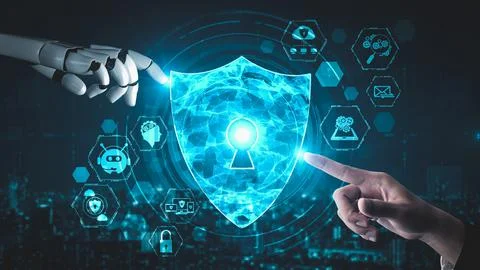 Futuristic robot artificial intelligence enlightening AI technology concept Stock Illustration