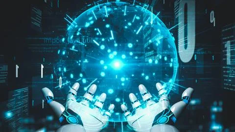 Futuristic robot artificial intelligence enlightening AI technology concept Stock Illustration