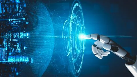Futuristic robot artificial intelligence enlightening AI technology concept Stock Illustration