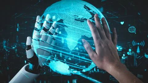 Futuristic robot artificial intelligence enlightening AI technology concept Stock Illustration