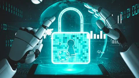 Futuristic robot artificial intelligence enlightening AI technology concept Stock Illustration
