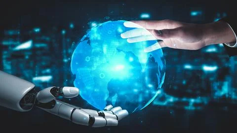 Futuristic robot artificial intelligence enlightening AI technology concept Stock Illustration