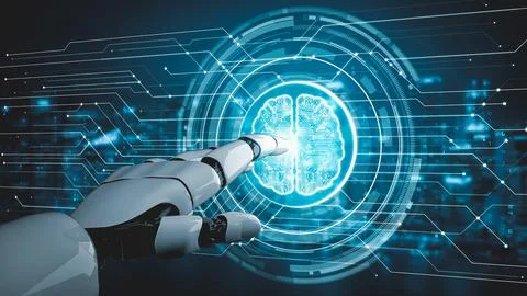 Futuristic robot artificial intelligence enlightening AI technology concept Stock Illustration