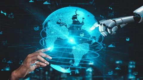 Futuristic robot artificial intelligence enlightening AI technology concept Stock Illustration