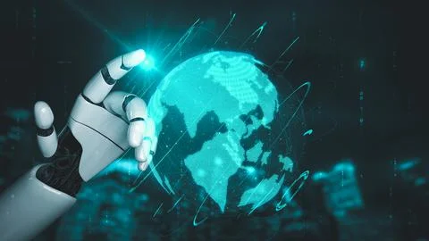 Futuristic robot artificial intelligence enlightening AI technology concept イラスト素材