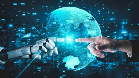 Futuristic robot artificial intelligence enlightening AI technology concept Stock Illustration