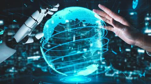 Futuristic robot artificial intelligence enlightening AI technology concept Stock Illustration