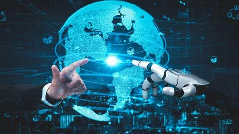 Futuristic robot artificial intelligence enlightening AI technology concept Stock Illustration