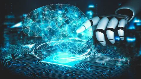 Futuristic robot artificial intelligence enlightening AI technology concept Stock Illustration