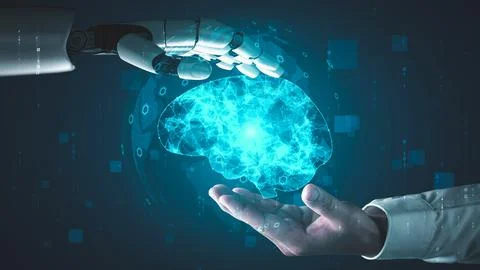 Futuristic robot artificial intelligence enlightening AI technology concept Stock Illustration