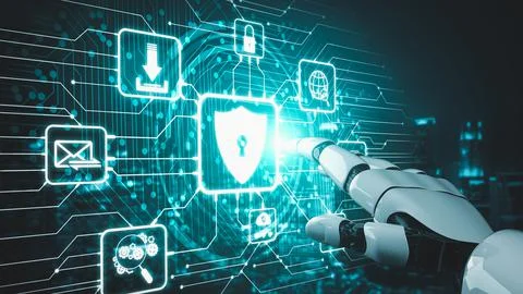 Futuristic robot artificial intelligence enlightening AI technology concept Stock Illustration