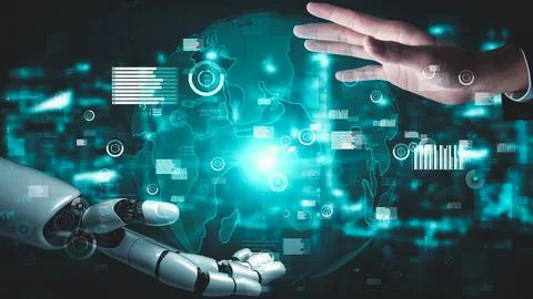 Futuristic robot artificial intelligence enlightening AI technology concept Stock Illustration