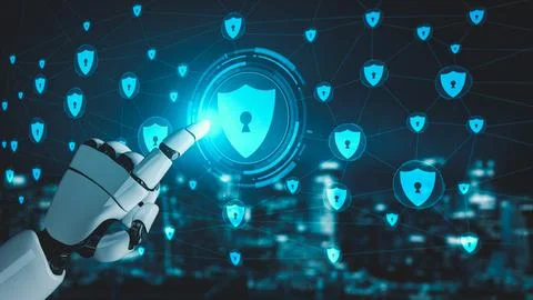 Futuristic robot artificial intelligence enlightening AI technology concept Stock-Illustration