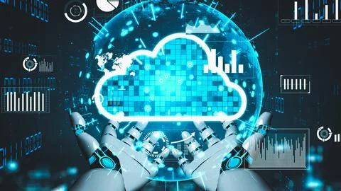 Futuristic robot artificial intelligence enlightening AI technology concept Stock Illustration