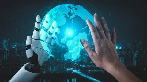 Futuristic robot artificial intelligence enlightening AI technology concept Stock Illustration