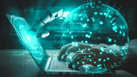 Futuristic robot artificial intelligence enlightening AI technology concept 스톡 일러스트