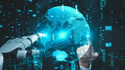 Futuristic robot artificial intelligence enlightening AI technology concept Stock Illustration