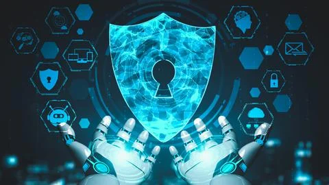 Futuristic robot artificial intelligence enlightening AI technology concept Stock-Illustration