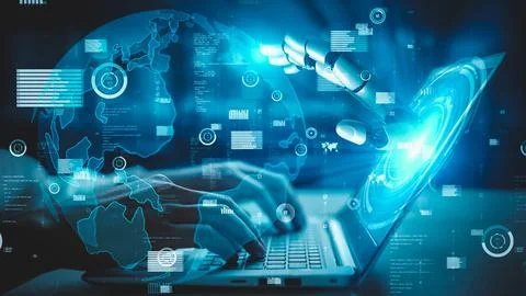 Futuristic robot artificial intelligence enlightening AI technology concept Stock Illustration