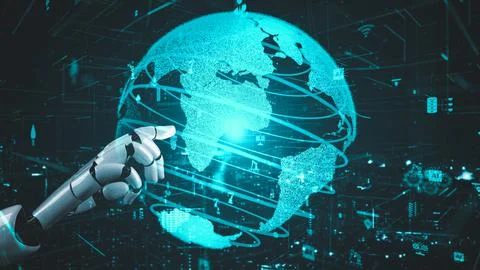 Futuristic robot artificial intelligence enlightening AI technology concept 库存插图