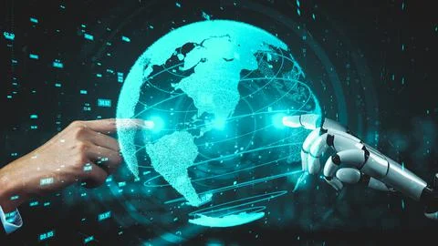 Futuristic robot artificial intelligence enlightening AI technology concept イラスト素材