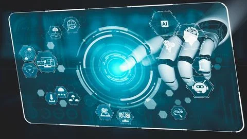 Futuristic robot artificial intelligence enlightening AI technology concept Illustration