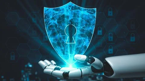 Futuristic robot artificial intelligence enlightening AI technology concept Stock Illustration