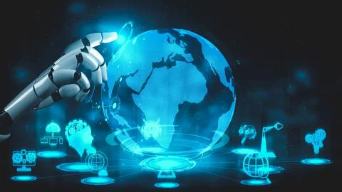 Futuristic robot artificial intelligence enlightening AI technology concept Stock Illustration