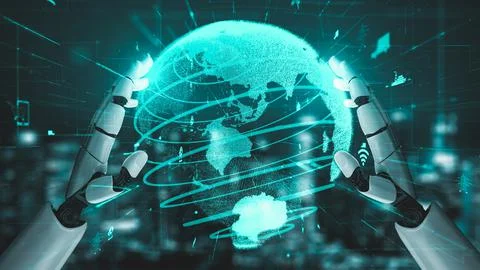Futuristic robot artificial intelligence enlightening AI technology concept Stock Illustration