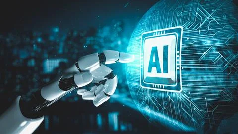 Futuristic robot artificial intelligence enlightening AI technology concept Stock Illustration