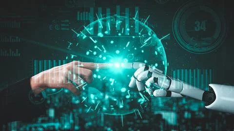 Futuristic robot artificial intelligence enlightening AI technology concept Stock Illustration