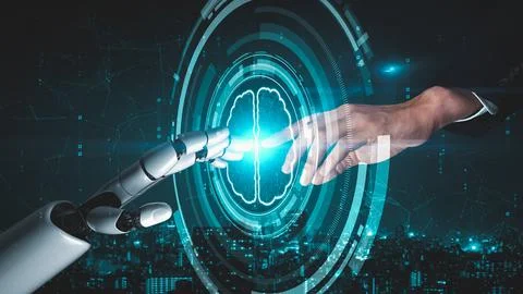 Futuristic robot artificial intelligence enlightening AI technology concept Stock Illustration