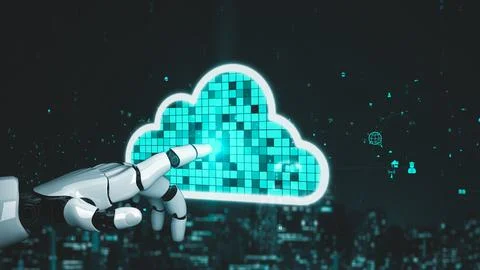 Futuristic robot artificial intelligence enlightening AI technology concept Stock Illustration