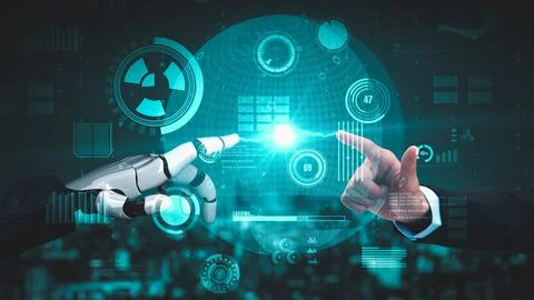 Futuristic robot artificial intelligence enlightening AI technology concept Stock Illustration