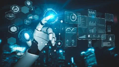 Futuristic robot artificial intelligence enlightening AI technology concept Stock Illustration