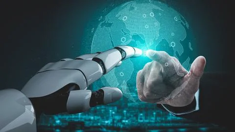 Futuristic robot artificial intelligence enlightening AI technology concept Stock Illustration