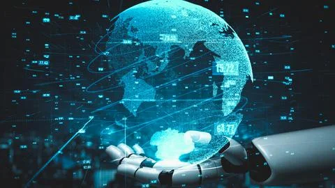 Futuristic robot artificial intelligence enlightening AI technology concept Stock Illustration