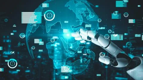 Futuristic robot artificial intelligence enlightening AI technology concept Stock Illustration