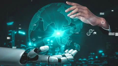 Futuristic robot artificial intelligence enlightening AI technology concept Stock Illustration