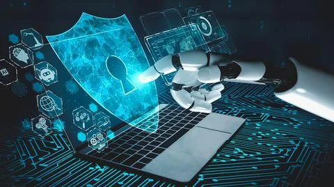 Futuristic robot artificial intelligence enlightening AI technology concept Stock Illustration