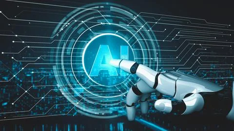 Futuristic robot artificial intelligence enlightening AI technology concept Stockillustratie