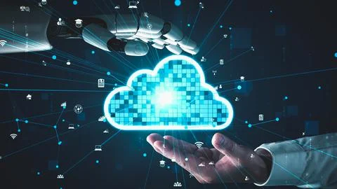 Futuristic robot artificial intelligence enlightening AI technology concept Stockillustratie