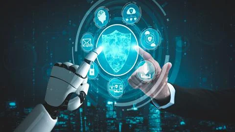 Futuristic robot artificial intelligence enlightening AI technology concept Stock Illustration