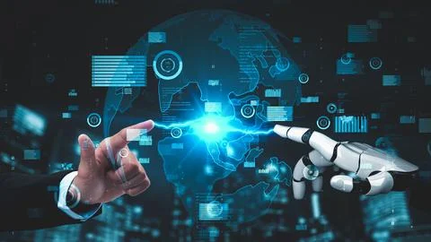 Futuristic robot artificial intelligence enlightening AI technology concept Stock Illustration