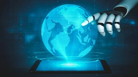 Futuristic robot artificial intelligence enlightening AI technology concept Stock Illustration