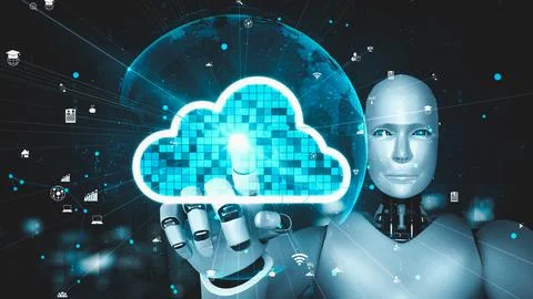 Futuristic robot artificial intelligence enlightening AI technology concept Stock Illustration