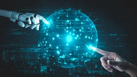Futuristic robot artificial intelligence enlightening AI technology concept Stock Illustration