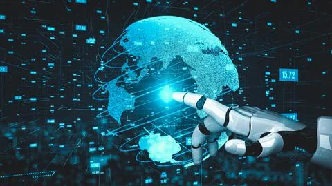 Futuristic robot artificial intelligence enlightening AI technology concept Stock Illustration